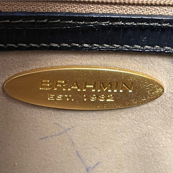 Brahmin black reptile embossed leather satchel bag - Picture 10 of 14